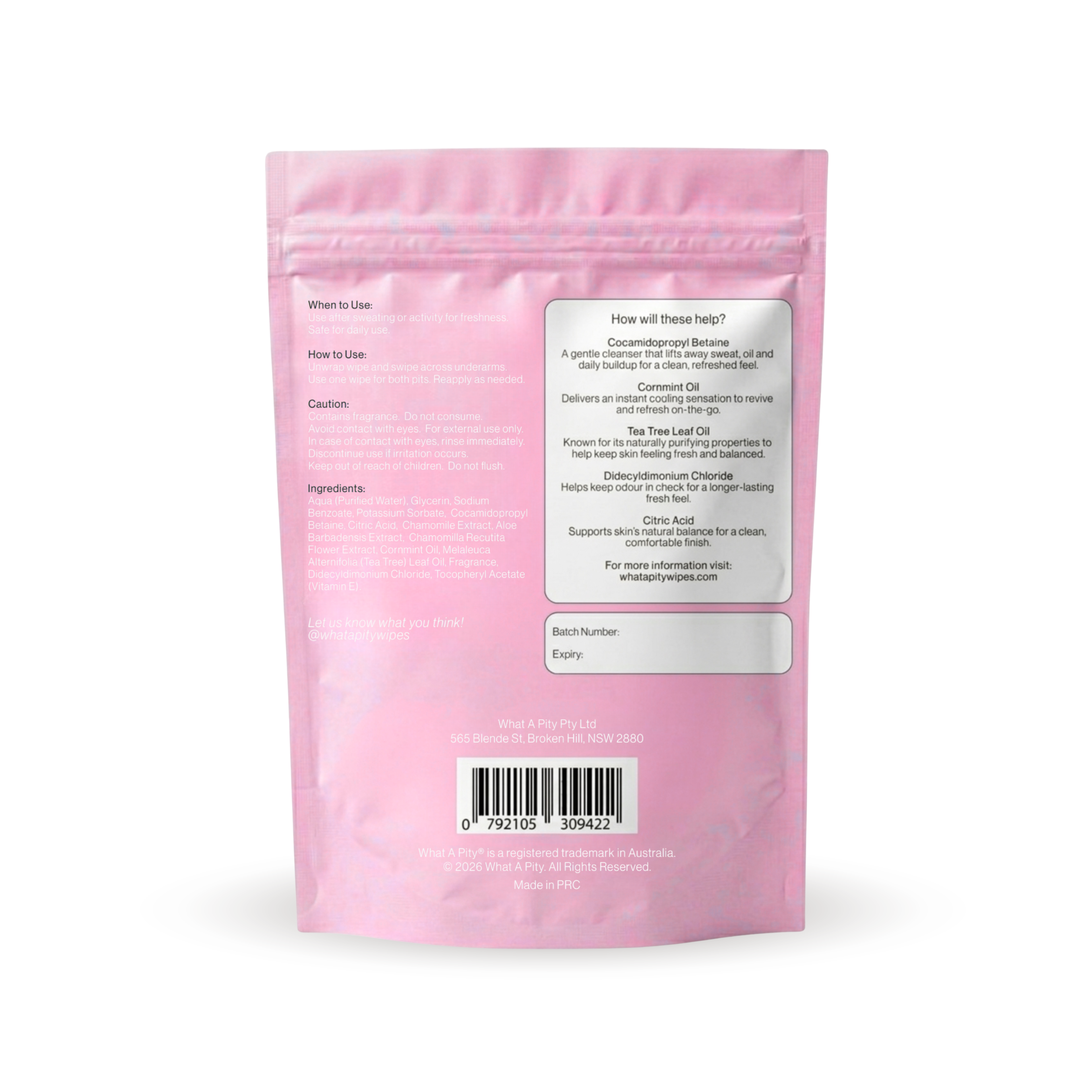 Raspberry Burst Back What a Pity Deodorant Wipes